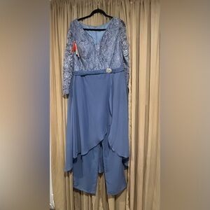 ElegantDust  Blue Lace and Chiffon jumpsuit/ Dress Size 16 NWT